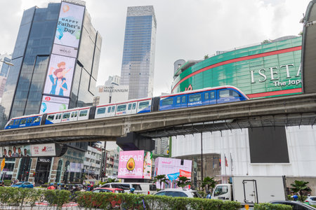 Kuala Lumpur, Malaysia - June 10,2022 : KL monorail arriving to station Bukit Bintang which is...
