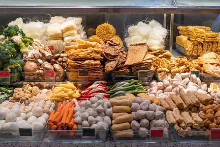 Variety types of Yong Tau Fu and dishes selling at hawker stall.
