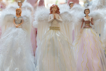 Close-up view of the Christmas angel decoration.の写真素材