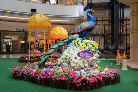 Kuala Lumpur,Malaysia - October 20,2022 :  Colorful Diwali decoration in Suria KLCC Kuala Lumpur Malaysia during Deepavali celebration. People can seen exploring and shopping around it.のeditorial素材