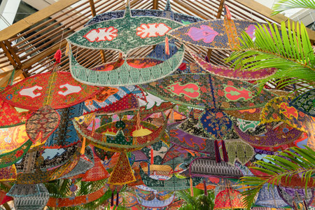 Kuala Lumpur,Malaysia - April 21,2023 : Traditional Colourful Malay Wau kites and decorations at the...