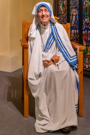 Shah Alam, Malaysia - April 17,2023 : Mother Teresa's wax figure displayed at Red Carpet 2 in I-City...