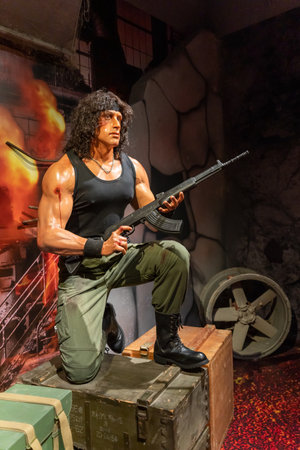 Shah Alam, Malaysia - April 17,2023 : Michael Sylvester Gardenzio Stallone's wax figure displayed at Red Carpet 2 in I-City Shah Alam.のeditorial素材