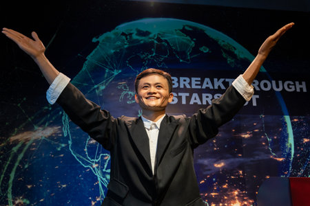 Shah Alam, Malaysia - April 17,2023 : Jack Ma Yun's wax figure displayed at Red Carpet 2 in I-City...