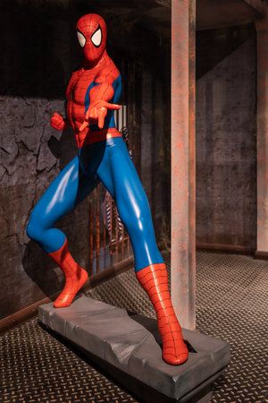 Shah Alam, Malaysia - April 17,2023 : Spider-man's wax figure displayed at Red Carpet 2 in I-City Shah Alam.のeditorial素材