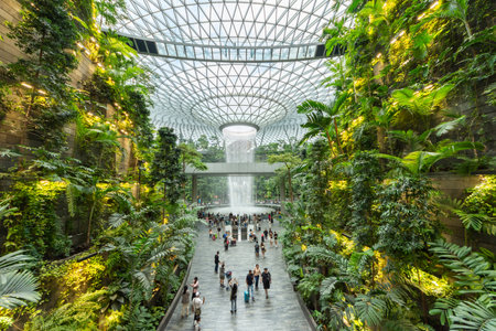 Singapore - August 29,2023 : Jewel Changi Airport is a nature-themed entertainment and retail complex surrounded by and linked to one of the passenger terminals of Changi Airport Singapore.のeditorial素材