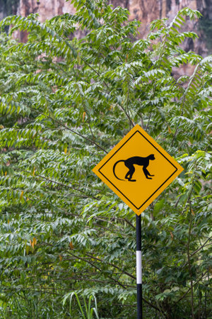 A signal to beware monkeys.の写真素材