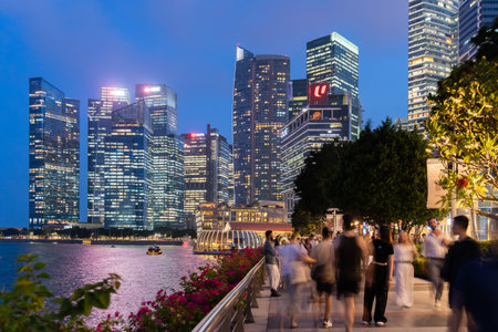 Singapore - December 24,2023 : Scenic view of the beautiful night view along the Singapore River.のeditorial素材