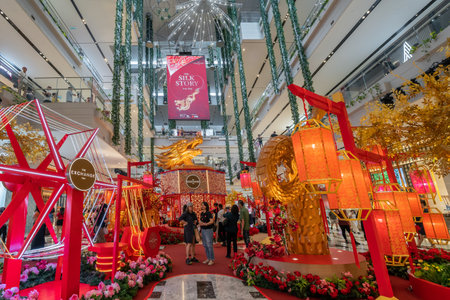 KL, Malaysia-January 25 ,2024 : Beautiful Dragon Chinese New Year decoration in The Exchange TRX mall. People can seen exploring around it.のeditorial素材