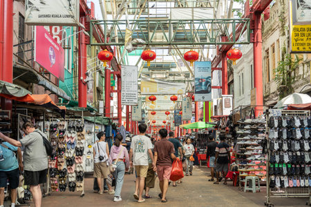 Kuala Lumpur,Malaysia - February 4, 2024 : Petaling Street is a china town which is located in Kuala Lumpur, Malaysia. It usually crowded with locals as well as tourists.のeditorial素材