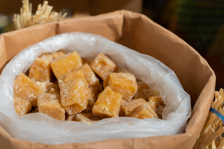 Organic brown palm sugar for saleの写真素材