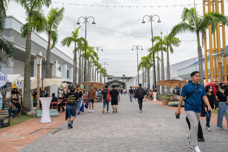 Serdang, Malaysia -May 24,2024 : Exterior scenic view of the Malaysia Autoshow 2024 in MAEPS, there are some food stalls outside of the exhibition, people can seen buying and eating the food around itのeditorial素材