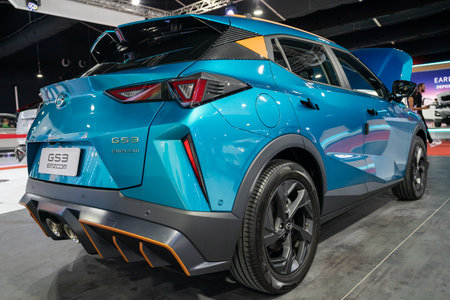 Serdang, Malaysia - May 24,2024 : Emzoom GS3 car displaying at the Malaysia Autoshow 2024 in Maeps Serdang. People can seen exploring around it.のeditorial素材