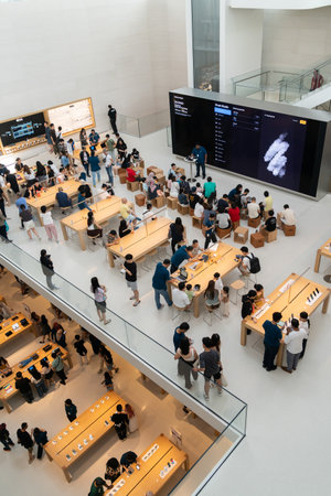 KL, Malaysia- September 1, 2024 : People can seen exploring around Apple The Exchange TRX. It is the first Apple Store location in Malaysia, located within Kuala Lumpur's new Tun Razak Exchange (TRX)のeditorial素材