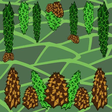 spruce branch. forest card with fir branches and pine conesのイラスト素材