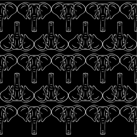 The pattern of elephants. Black background with white silhouettes of elephantsのイラスト素材