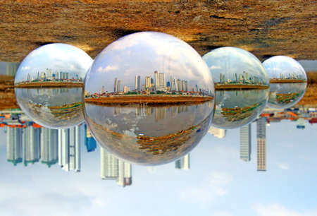 My City Reflection Crystal Ballの写真素材