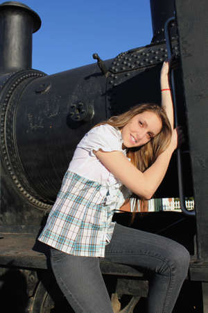 girl on the train, smilingの写真素材