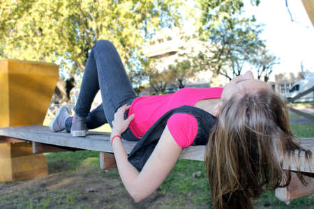 Beautiful woman in the parkの写真素材
