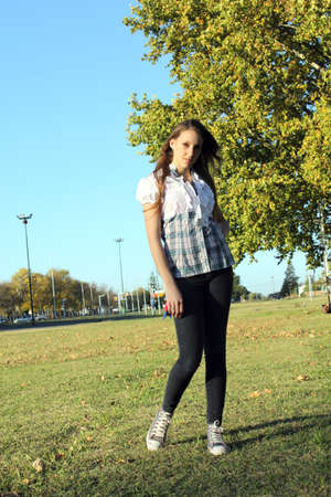 Beautiful woman in the parkの写真素材