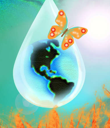 The planet is a drop of water that evaporates and humans are so fragile as butterflies in theの写真素材