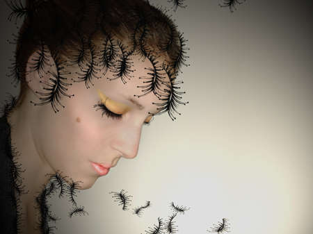 Profile of woman thinking about loveの写真素材