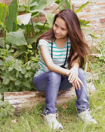 Teen happy smiling  in natureの写真素材