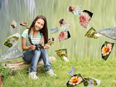 teenager taking photosの写真素材