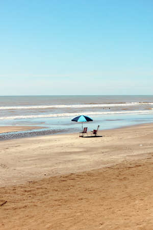 Beds and beach umbrellaの写真素材