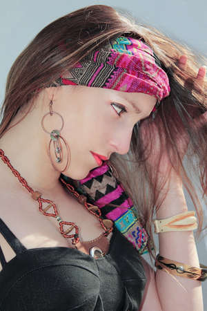beautiful woman in profile and your hair looksの写真素材