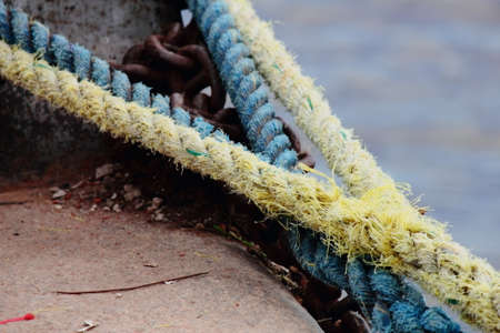 ropes tied on the riverの写真素材