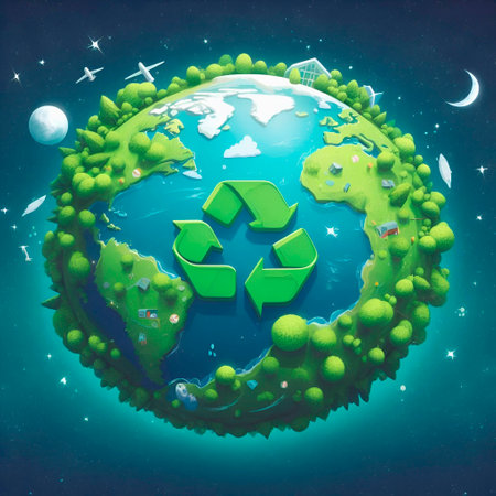 Green planet with recycling symbol. Environmental conservation concept. 3D renderingの素材