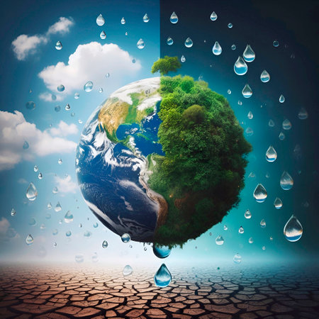 Earth planet with water drops. Ecology concept.の素材