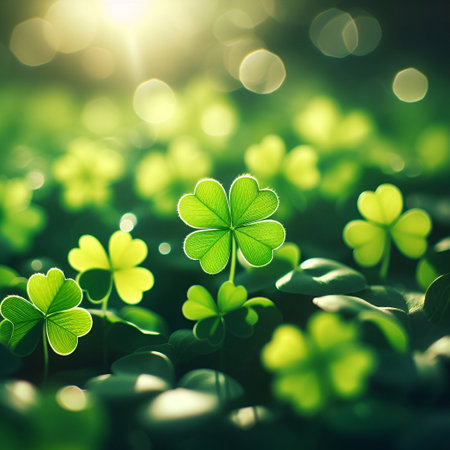 St. Patrick's Day Background, Clover of four leaves Clover Clover St. Patrick's Day Textured green backgroundの素材