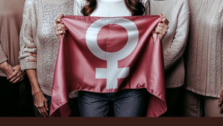 Cropped image of multicultural women holding flagの素材