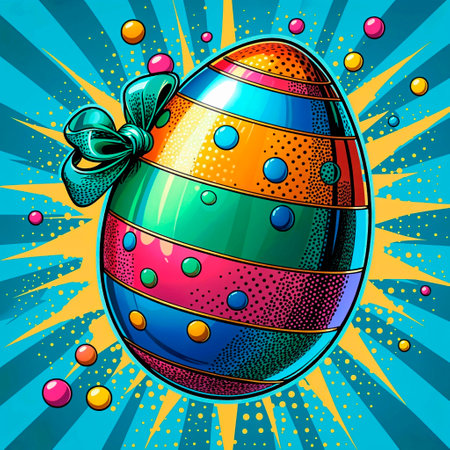 Easter egg with a bow and confetti. illustration.の素材