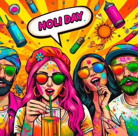 Vector illustration of Happy Holi festival of colors in India background.の素材
