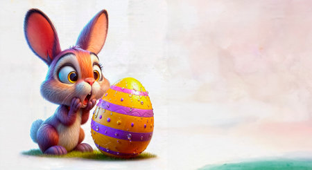 Easter bunny with easter egg on white background. Easter conceptの素材