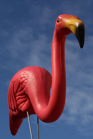 lawn flamingo with blue sky backgroundの写真素材