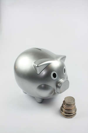 silver piggy bankの写真素材