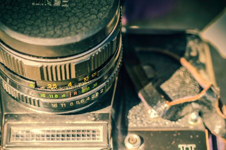 Closeup of vintage film camera lensの写真素材