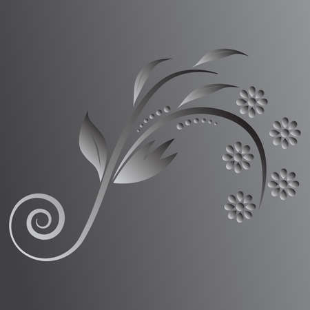 The black floral ornament on the black-white gradient background.のイラスト素材