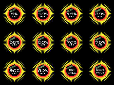 Discount tag with special offer sale stickers set. Promo tag discount offer layout. Sale label with advertise offer design template. Sticker sign price isolated modern graphic style illustration.のイラスト素材