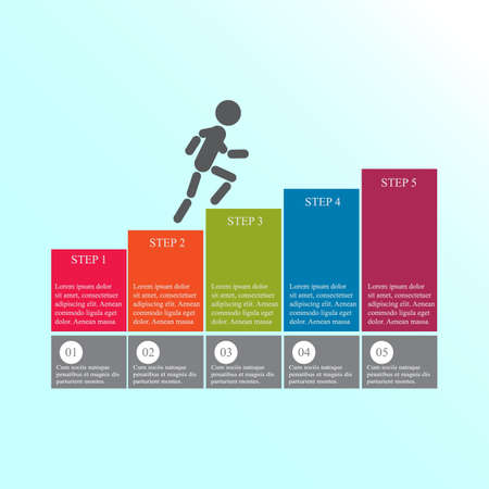 Modern design for business steps options diagram info graphic. The man goes up the stairs. Info graphic. Layout design. Template. Web design. Five step.のイラスト素材
