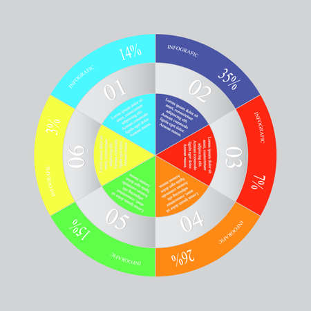 Infographics step by step. Abstract pie chart, graph, diagram with 6 steps, options, parts, processes. Vector business template for presentation and training.のイラスト素材