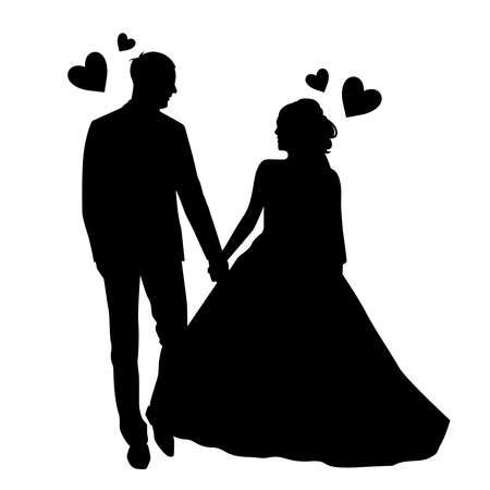 The bride and the groom, hold hands and goのイラスト素材