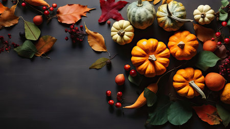 Thanksgiving Day Background with pumpkin and leaf ornaments
