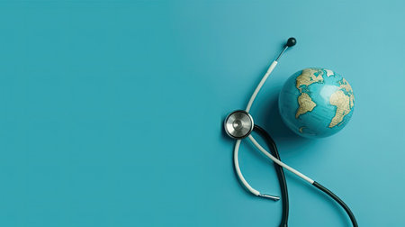 Beautiful World Health day design of a stethoscope and miniature earth for banner backgroundの素材