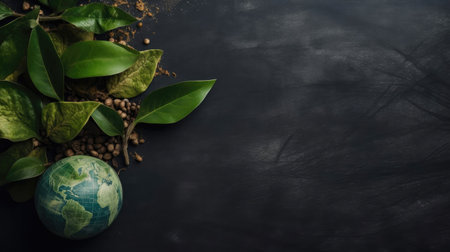 Earth Day Banner Background with plants, plant seeds and miniature earthの素材