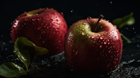 apples fruits hit by splashes of water on perfect viewing angleの素材